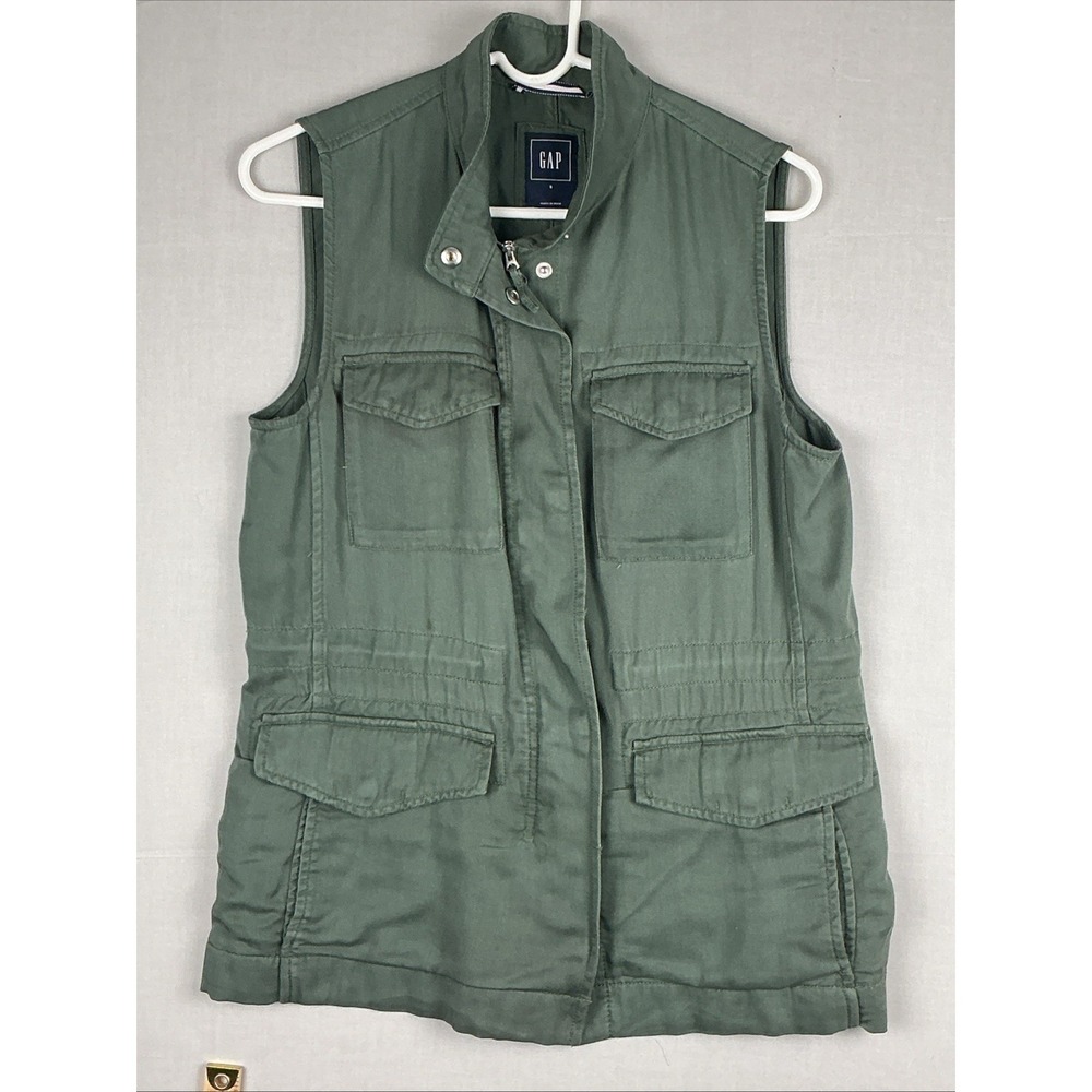 GAP Womens Utility Vest Small Green Sleeveless Cargo Military Lyocell